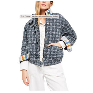 Free People Blue Printed Bomber Jacket
